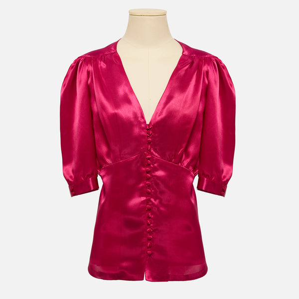 NURI - Bluse Button-Down, kurzarm (fuchsia)